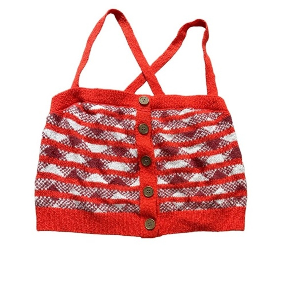 NWOT Free People Coral Red Knit Tank Crop Top-Retro Boho Coastal Tomato Girl - Picture 2 of 11